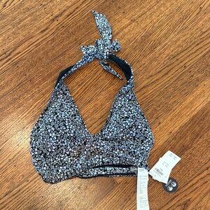 NWT Gilly Hicks Floral Bralette Halter Crop Top 🌿 Black + White • Small